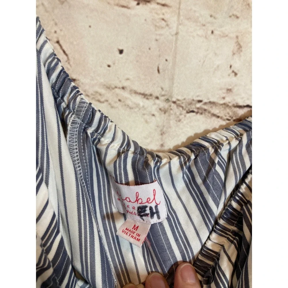 Isabel Maternity Dress Womens Medium Blue Vertical Striped Tasseled One Shoulder - Picture 3 of 16